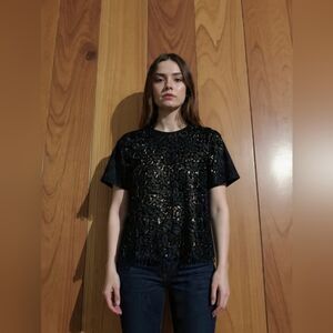 New Year’s Eve! Elegant Black Lace Short Sleeve Top
